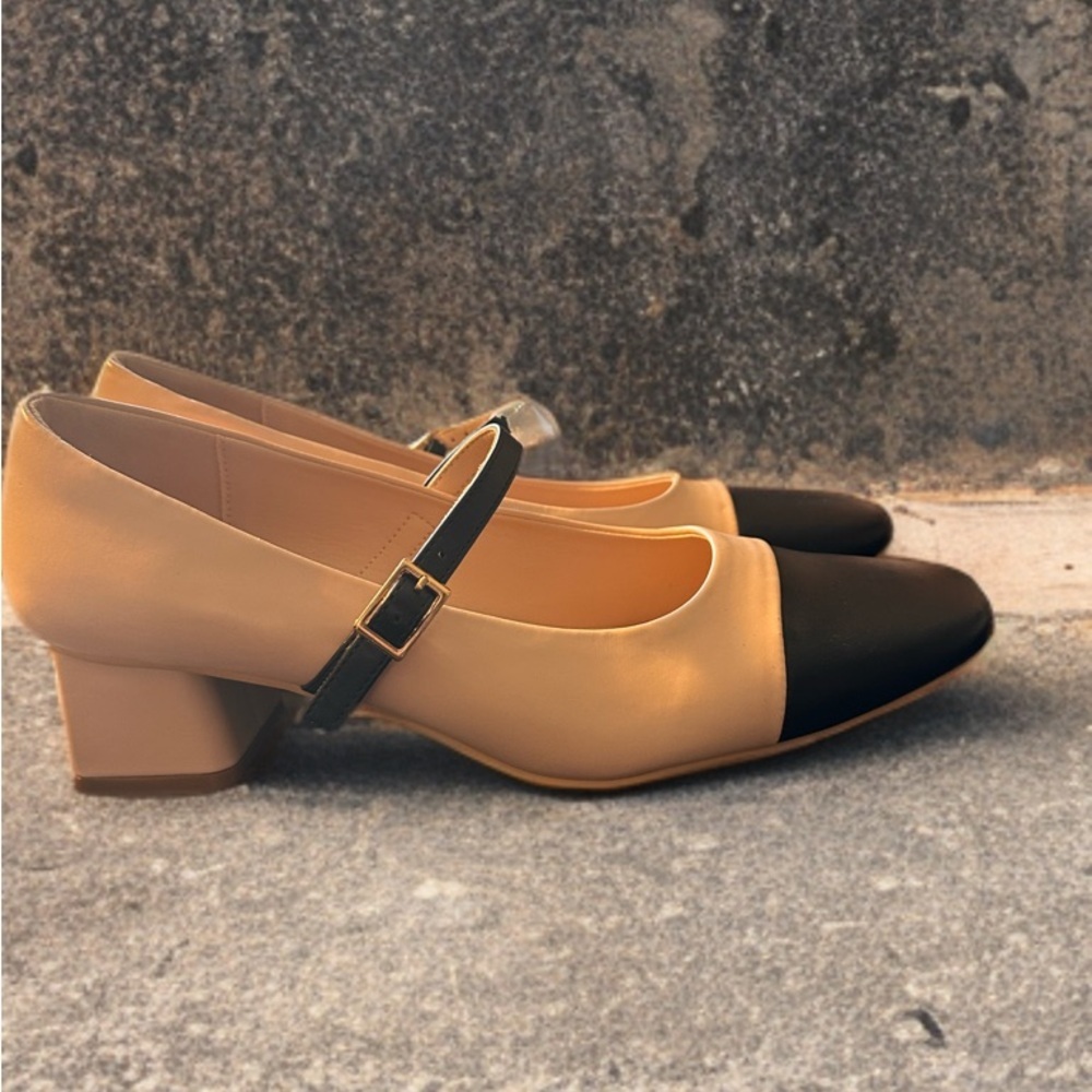 Chic Tan and Black Block Heels